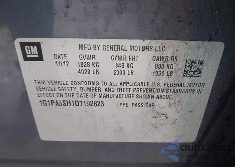 2013 Chevrolet Cruze Ls Auto from USA, damaged, VIN 1G1PA5SH1D7192823